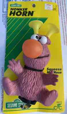 Vintage Sesame Street Blue Honker Plush 1980s Horns on Head Hasbro Preschool New
