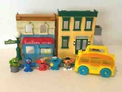 Sesame Street Mr Hoopers Store Neighborhood Playset ABC 123 Figures School Bus