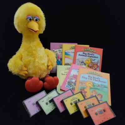 VIDEO - watch! 1990 Tyco 20" Talking Big Bird Story Magic Plush 6 Tapes & Books