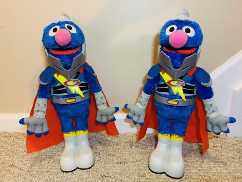Sesame Street SUPER GROVER 2.0 Plush Talking Doll Toy 15" Hasbro ©?2011- TWINS!!