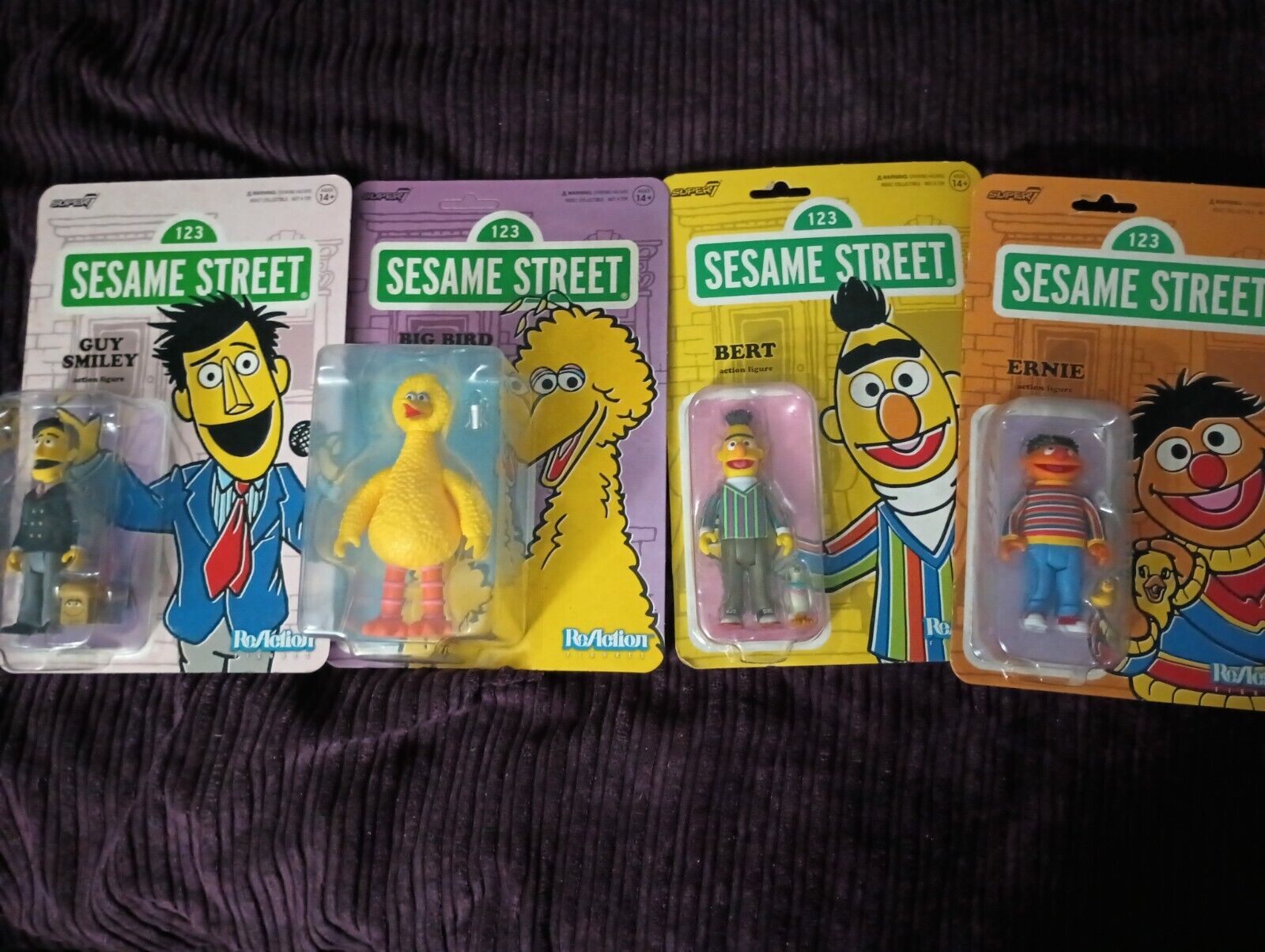 Super7 ReAction  Sesame Street 4 Burt, Ernie , Guy Smiley And Big Bird
