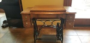 White Vintage Sewing Machine with Rotary Cabinet