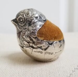 Antique Sewing Sampson Mordan & Co Sterling Silver Chick Bird Pin Cushion 1905