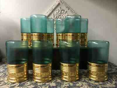 10 Trader Vic's Big Shot Imperial Turquoise Highball Glasses Vintage Barware