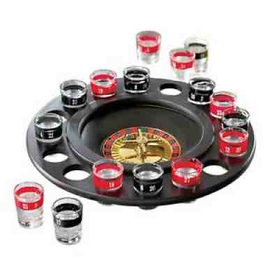 Shot Glass Roulette Drinking Game - Includes 16 Shot Glasses, Spinning Wheel And