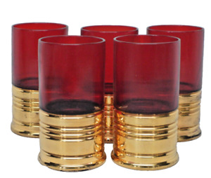 Trader Vic's Imperial Glass Red Gold Sure Shot Shotgun Shells Glasses S/5