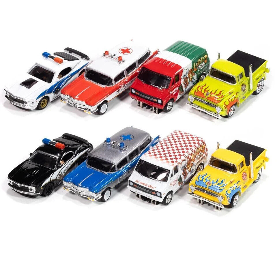 Auto World SC414 Complete Set of 8 On Call 4 Gear New 2025 HO Slot Cars In Stock