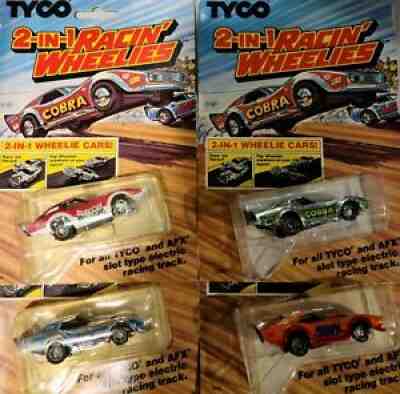 Tyco Wheelie Slot Cars Nip Full Set Of 4 Set Shark, Cobra, Shadow & Hawk 1982