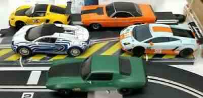 Scalextric 1/32 Slot Car Racing Bundle Lot w/5 Race Cars Lambo Chevy Bugatti
