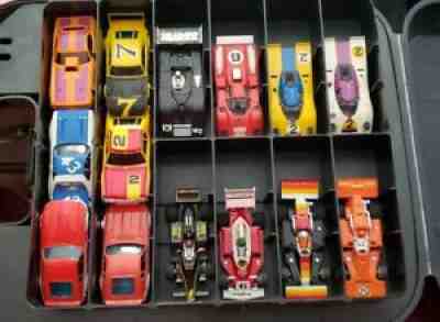 1970s 16 AFX SLOT CARS with plastic AFX CASE 4 ARE GPLUS CARS