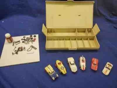 Vintage Lot 6 HO slot T-jets Ajs Corvette Stingray & more Case/ Parts