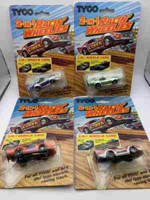 RARE FIND ALL 4 TYCO HO SLOT CAR WHEELIE CORVETTES MINT ON 1982 FACTORY CARDS
