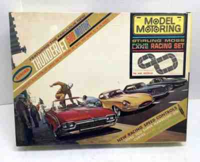 VINTAGE AURORA T-JET SLOT CAR SET WITH FOUR CARS & ORIGINAL BOX