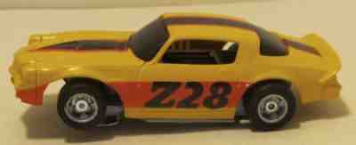 Tyco '79 Camaro Yellow Rd Orange Blk Stripe Z28 HP2 Slot Car #6977 w/New Chassis