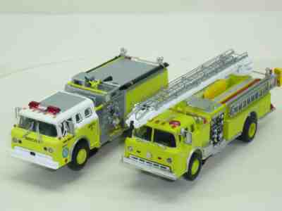 CUSTOM MATCHING PAIR HO TJET SLOTCAR TELESQUIRT FIRETRUCK PUMPER SAFETY GREEN!!!