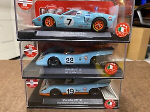 Set of 3 New NSR 1/32 Gulf Slot Cars - Two Porsche 917k and One Ford GT40