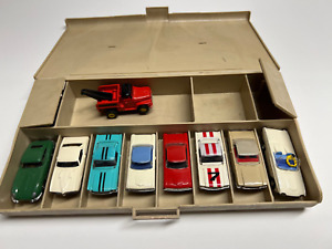 Aurora HO scale Lot of 9 slot cars plus case