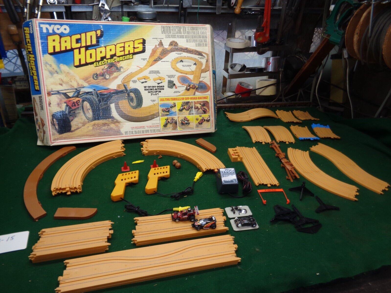 Vintage 1988 Tyco Racin' Hoppers Electric Racing Set #6228 with Cars & Parts