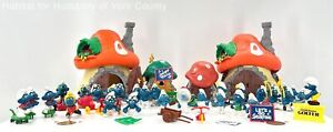 Large Vintage Smurfs Figures Village Lot Characters Mushroom Houses Accessories
