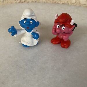 Vintage 1984 Smurfs Peyo Schleich Devil And Angel Germany