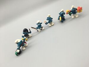 Vintage SMURF PVC Figure lot of (6) - magician, surfer, fisherman, traffic cop