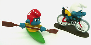 Vintage Canoe & Cyclist Smurf Super Figures Peyo Schleich Collectible Kayak Bike