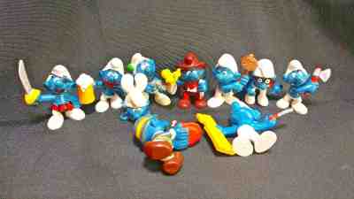 Peyo Schleich Vintage Lot 10 Smurfs Cowboy Beer Pirate Hunter Mini Figure BK5