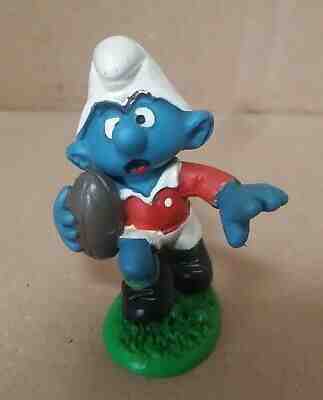 Rare Vintage Schleich Peyo Red Shirt Rugby Smurf 1980 Germany 