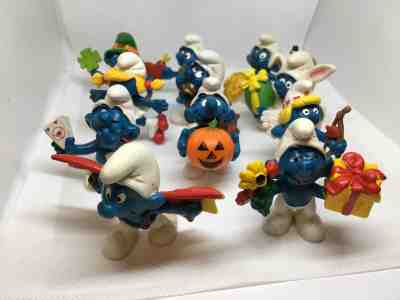 Vintage 70's and 80's Smurf Figurines, Lot Of 11, A Wide Variety of Characters