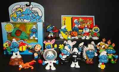 LOT OF 20 VINTAGE SMURF FIGURES PEYO SCHLEICH ASTRO ASTRONAUT ANGRY CHIEF POLICE