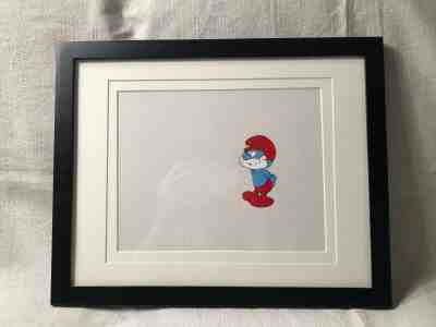 1980s Papa Smurf Animation Production Cel Framed Matted Reverse Hand Painted