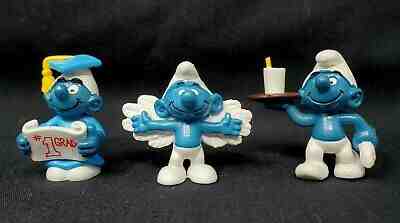 Peyo Vintage Smurf Lot of 3 Waiter Angel #1 Graduate Sign 2