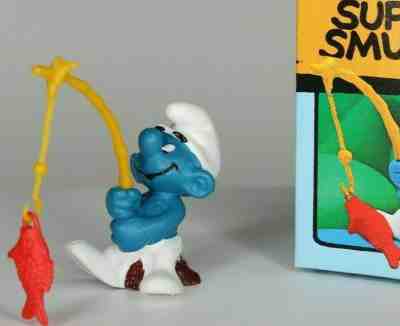 Smurfs SUPER SMURF ANGLER FISHERMAN #6710 in box, 1979 PVC Figure Toy MIB #40207