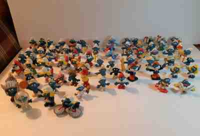 LOT OF 73 VINTAGE SMURFS SCHLEICH BULLY PEYO FIGURINES.