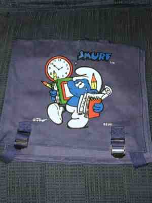 VTG Blue Canvas Peyo Smurf School Backpack Book Bag Unused 1980s