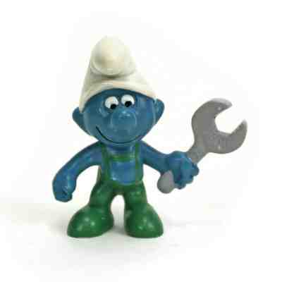 Vintage MECHANIC SMURF | 20012 | Green Overalls | Schleich | West Germany | 1970