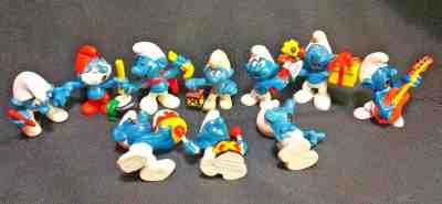  Peyo Schleich Vintage Lot 10 Smurfs Papa Flowers Cake Lantern Mini Figure BK7