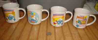 (8) Vintage Smurf Coffee Mug Cups Porcelain 1982 Wallace Berrie Happy Birthday 
