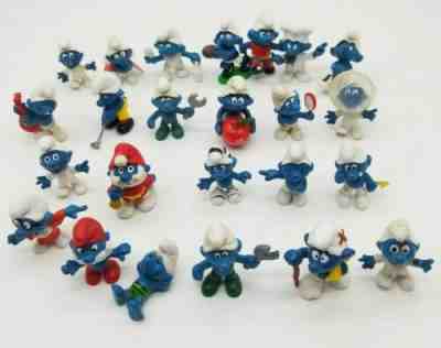 24 x Vintage Smurfs Figurines. Dates between 1965-1983. Schleich Peyo. 