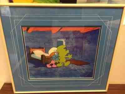 SMURFS 1980's Cartoon Animation Cel Sassette not Smurfette Hard to find 9x11