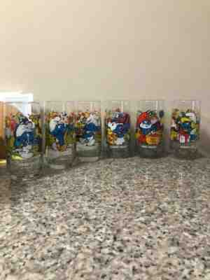 Set of 6 Vintage 1983 Smurf Character Drinking Glasses