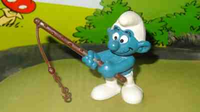 Smurfs Angler Smurf Brown Fishing Pole 20101 Vintage Rare Original Figurine