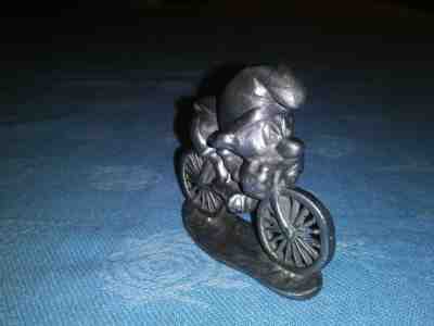 Smurfs PEWTER Bicycle Super Smurf 40501 Very Rare Vintage 1980 Peyo Figurine