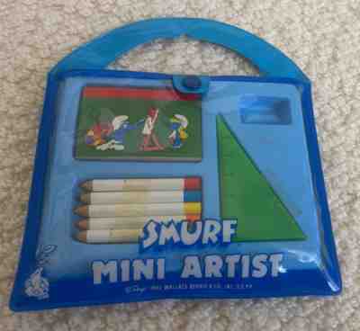Vintage 1982 Smurf MiniArtist Color Pencils Pad Ruler Kit in Vinyl Carrying Case