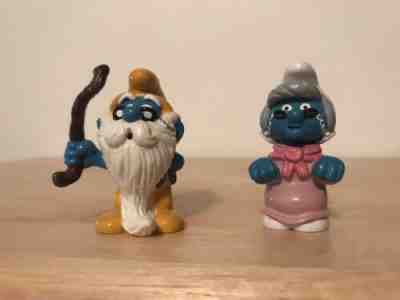 Smurfs Rare 20408 Nanny Grandma Smurf and 20226 Grandpa Grandfather Smurf