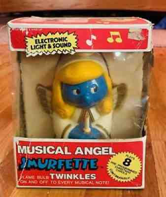 1982 Musical Angel SMURFETTE Plays Songs Christmas Decoration Vintage Smurf 80's