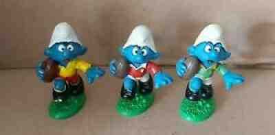 Lot of 3 vintage Rare Rugby smurfs Schleich Peyo 1980 Germany green red yellow