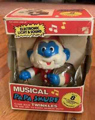 1982 Musical Angel PAPA SMURF Plays Songs Christmas Decoration Vintage 80's