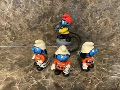Smurfs Fireman Smurf Firefighter Chief Fire Hose Schleich 40216 20465 Lot of 4