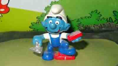 Smurfs Bricklayer Smurf Blue Overalls Handy Rare 20148 Vintage Display Figurine